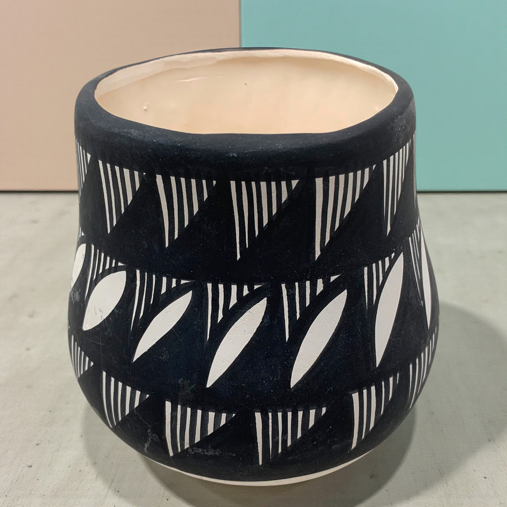 Vintage Hand-Coiled Acoma Pueblo Pottery Vase Signed “DQ NM” Geometric Pattern